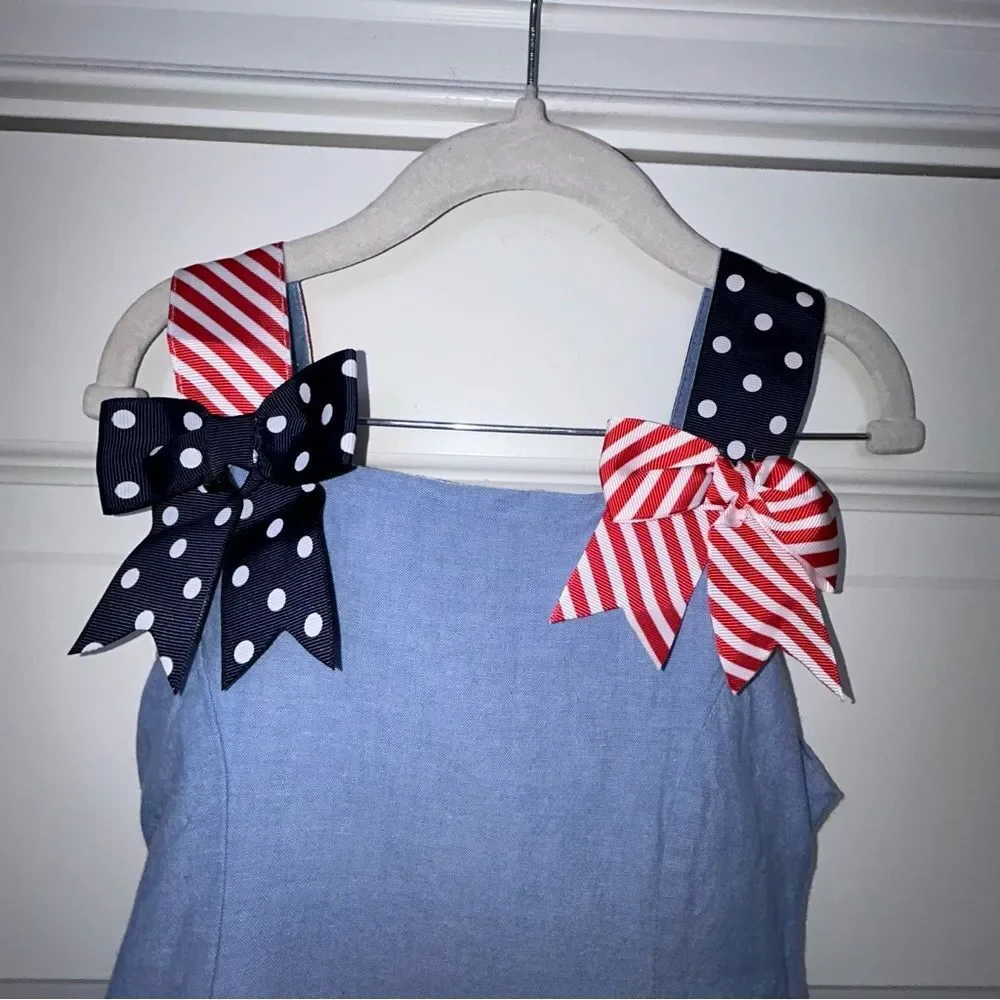 Bonnie Jean Patriotic Embroidered Ribbon A-Line Tulle Dress